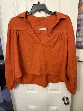 We The Free Rust Orange Gauze V-Neck Tunic